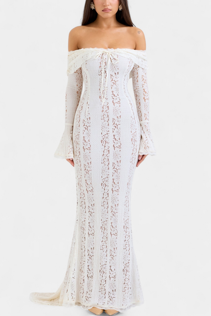 Robe Maxi Rosalie en Dentelle à Épaules Dégagées