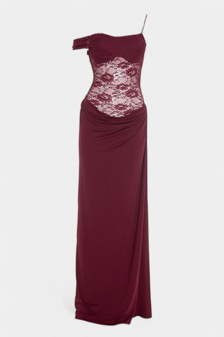 Robe Maxi Asymétrique en Dentelle Castanza