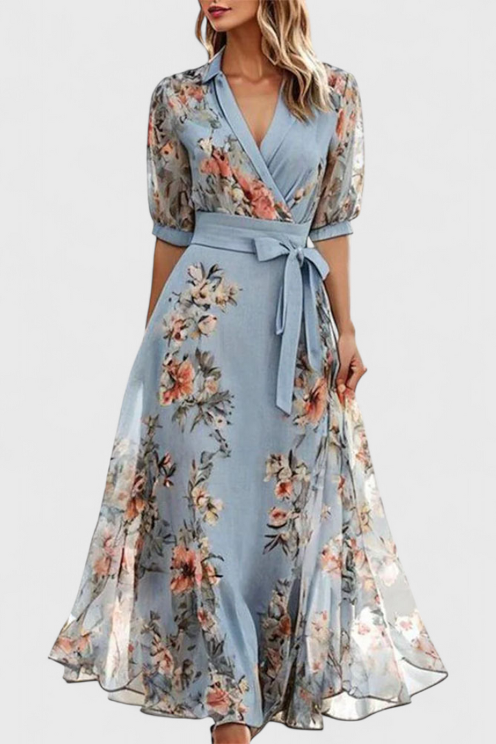 Robe Midi Fleurie Arlet avec Décolleté en V et Silhouette Féminine