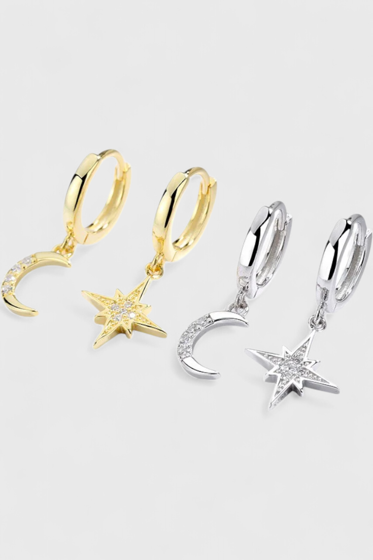 Boucles d'Oreilles Célestes Étoile et Lune