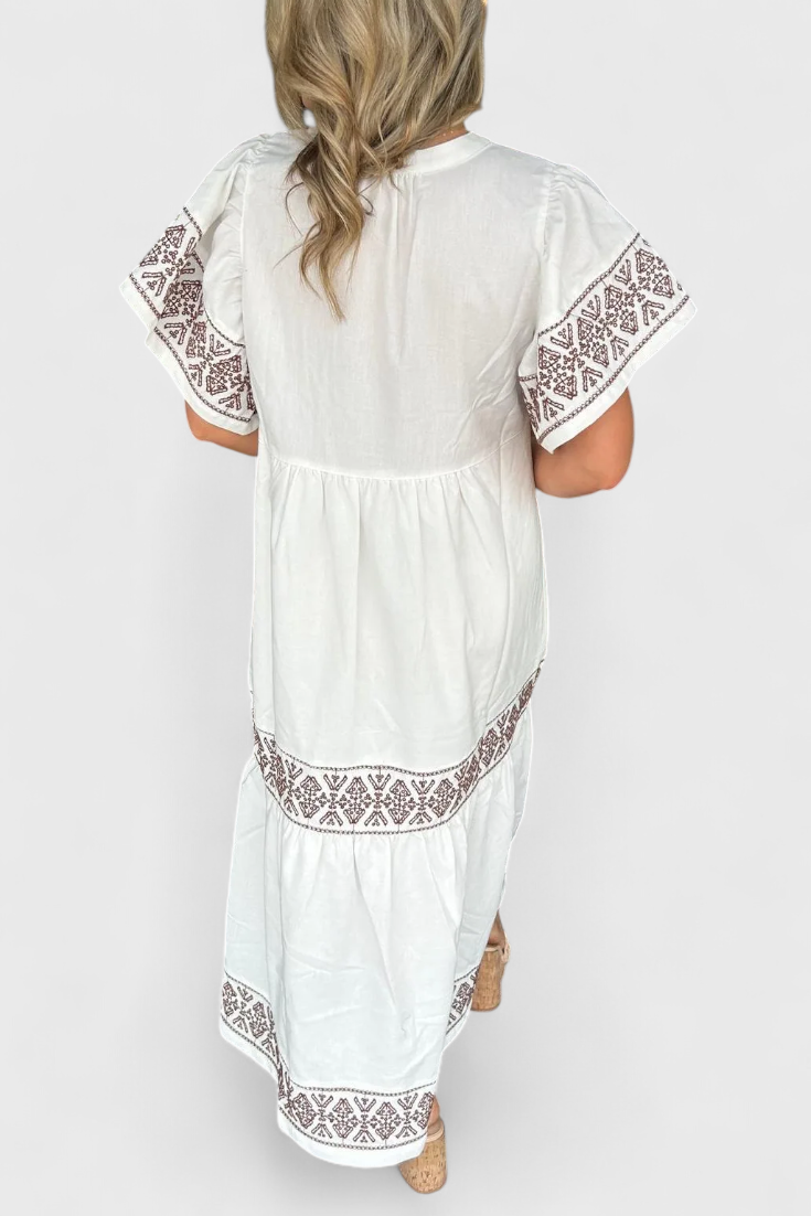 Robe Maxi Boho Allona avec Décolleté en V et Coupe Relaxée