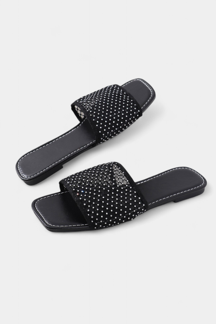 Sandales Plates Iva en Maille Brillante avec Bout Carré