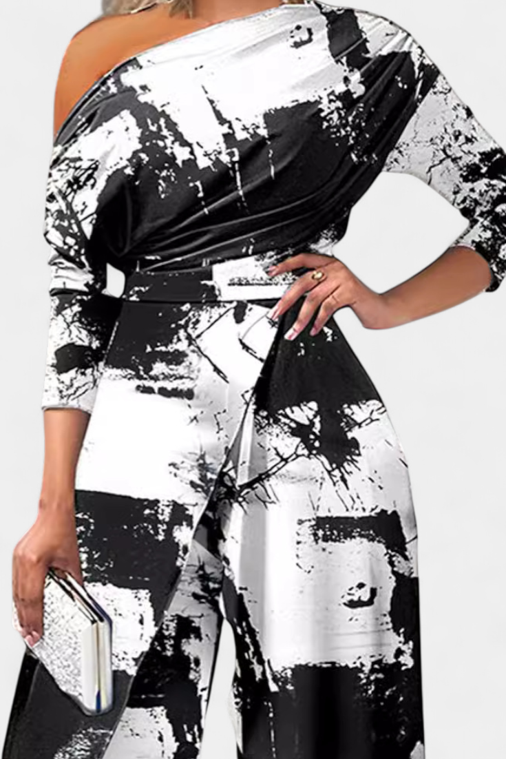 Brina Mono Long Tie Dye avec Épaules Dégagées et Jambes Amples avec Fente