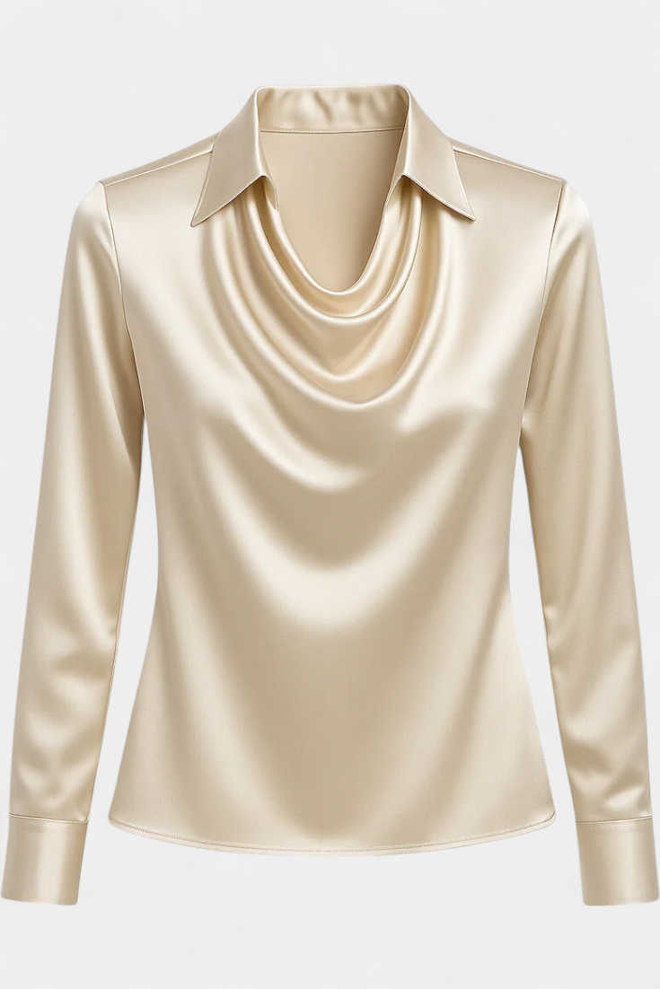 Blouse Satinée Dilnaz avec Décolleté Cascading