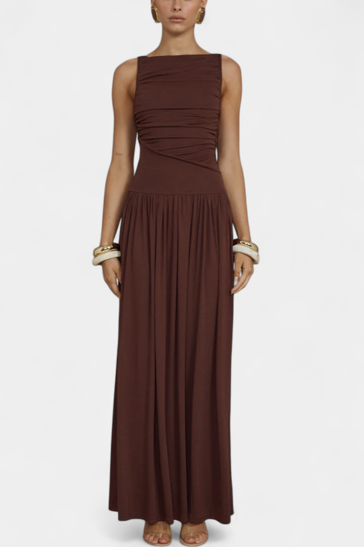 Maddy Robe Maxi sans Manches avec Drapé Latéral