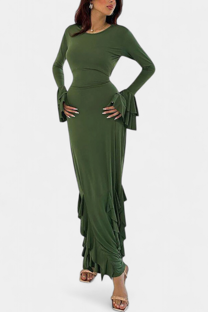 Calissa Robe Longue avec Volants et Manches Évasées