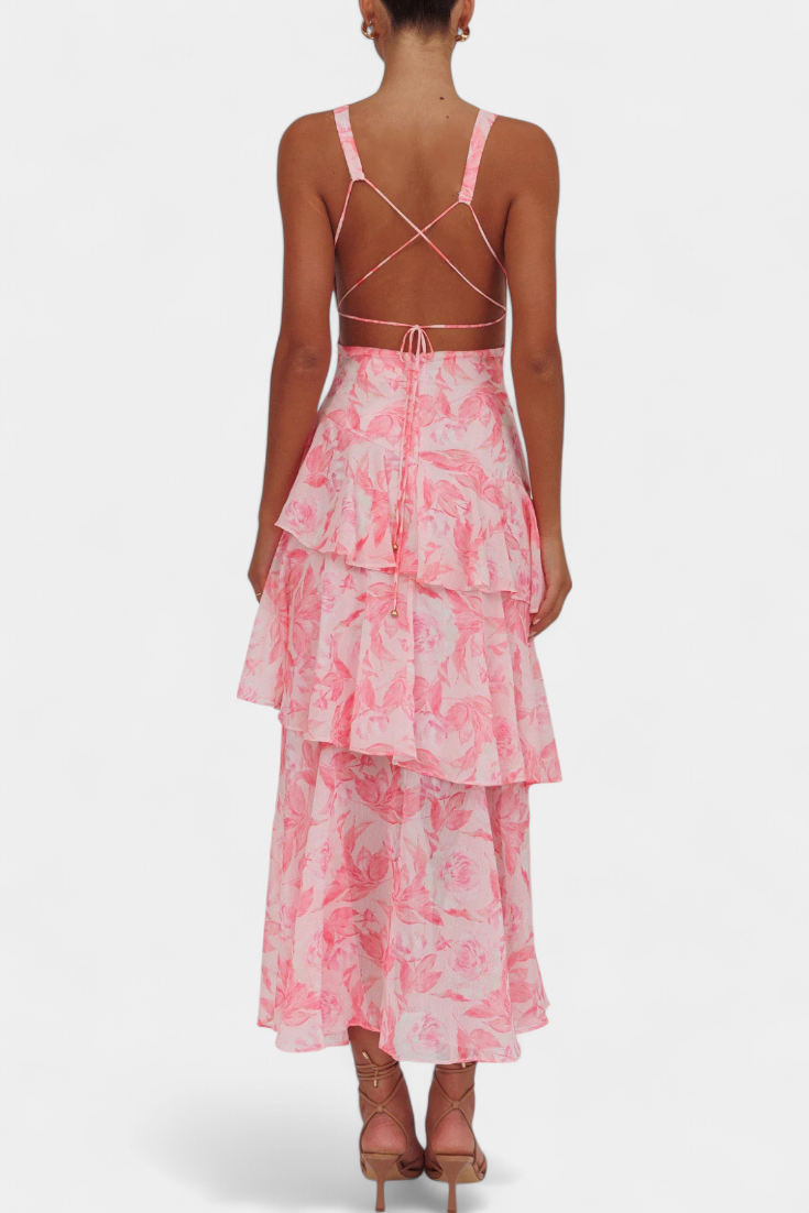 Robe Domenica en Chiffon avec Décolleté en V et Volants Fluides