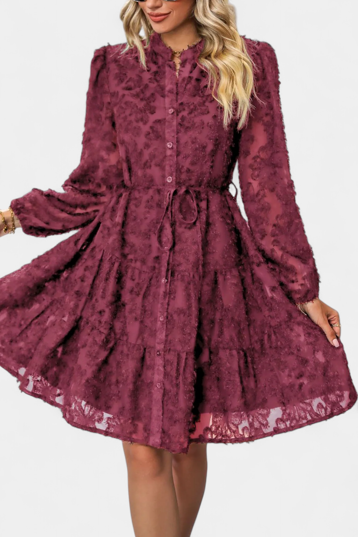 Robe Chemise Soreia à Boutons avec Manches Longues Texturées