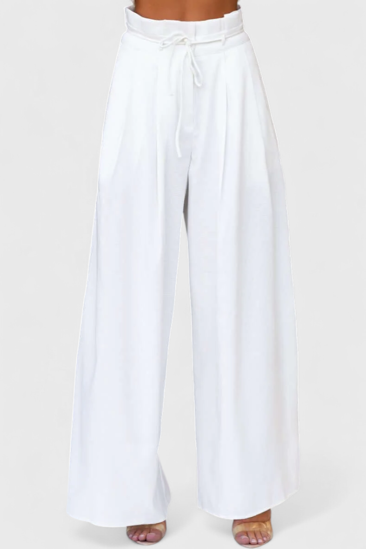 Ensemble Bernadina en Lin avec Top à Ouverture Frontale et Pantalon à Jambes Amples