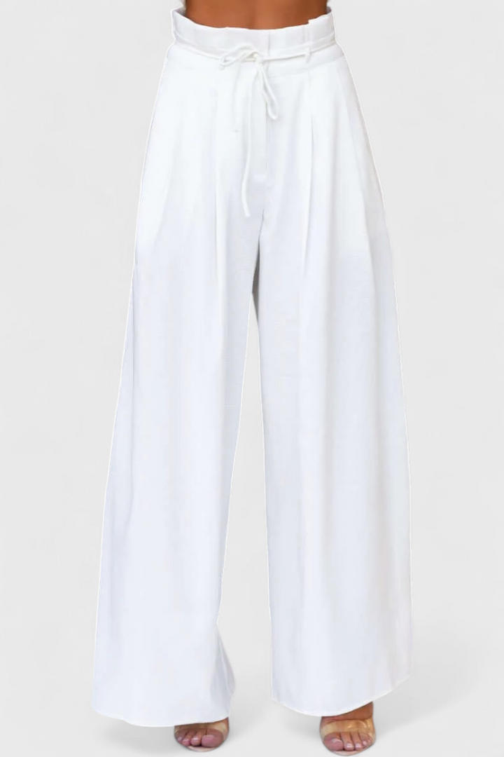 Ensemble Bernadina en Lin avec Top à Ouverture Frontale et Pantalon à Jambes Amples