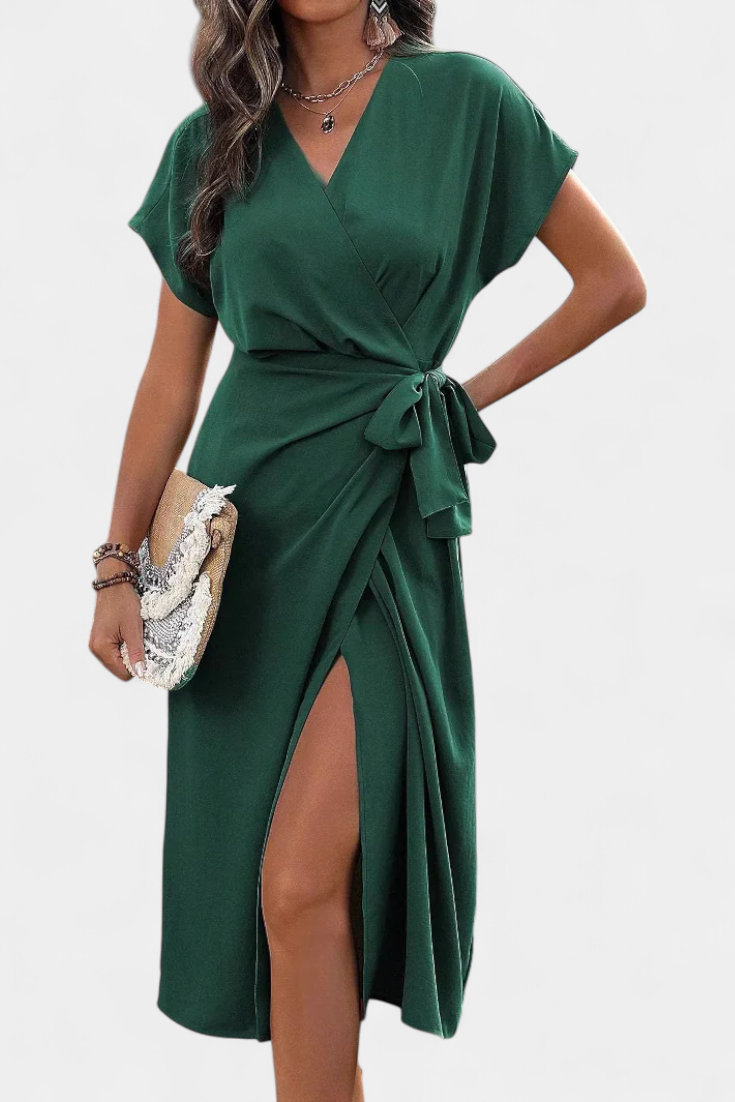 Robe Croisée Begoña avec Ceinture et Fente Subtile