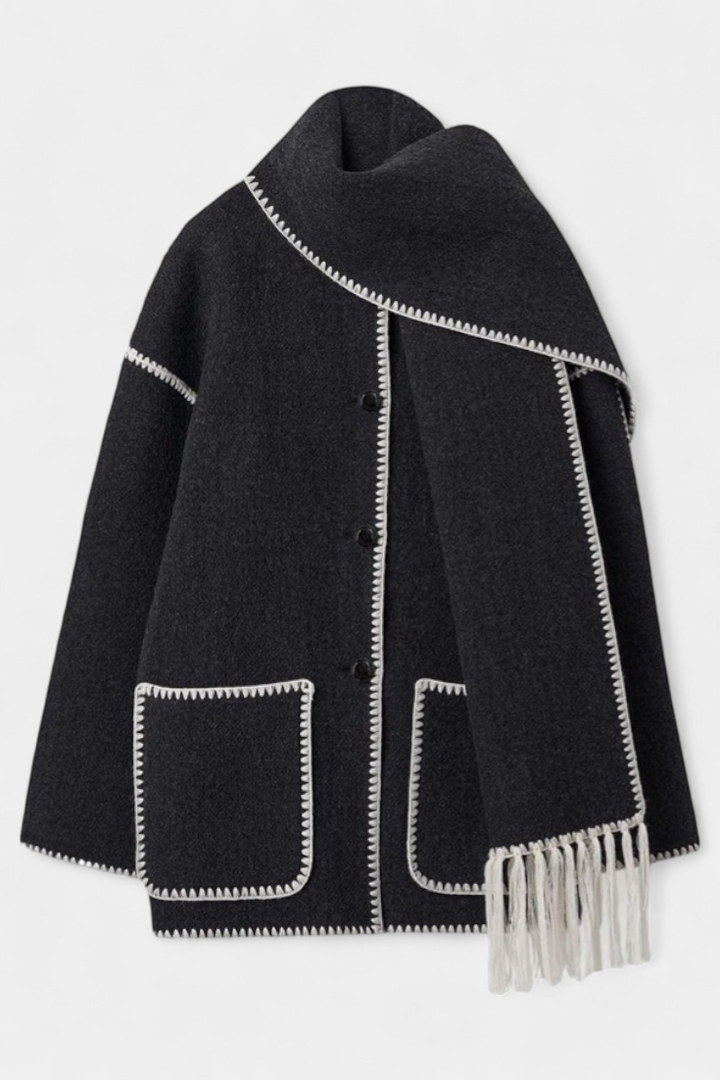 Manteau Pauline avec Écharpe à Franges Intégrée