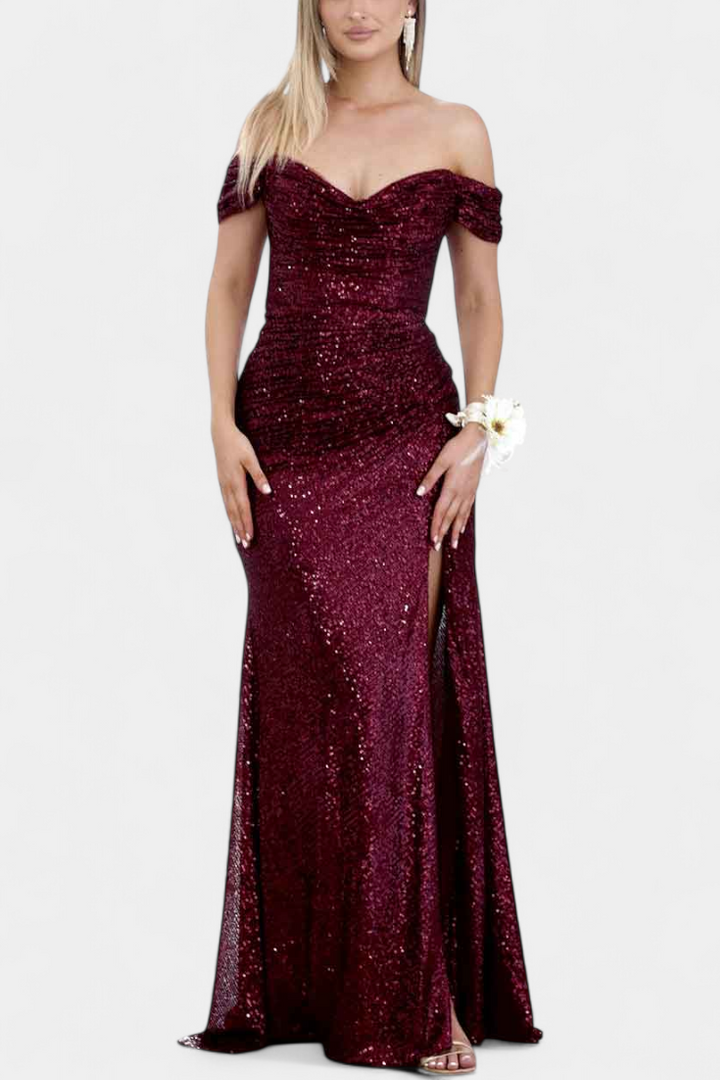 Robe Sirène Off-Shoulder avec Sequins