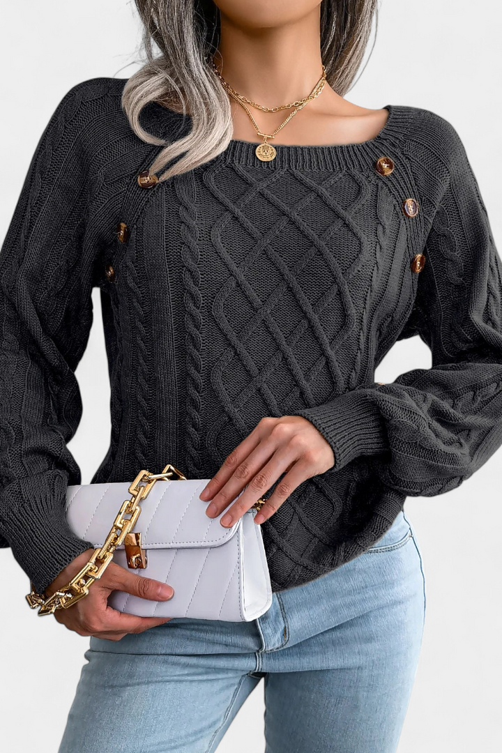 Fien Pull en Tricot avec Col Carré et Boutons