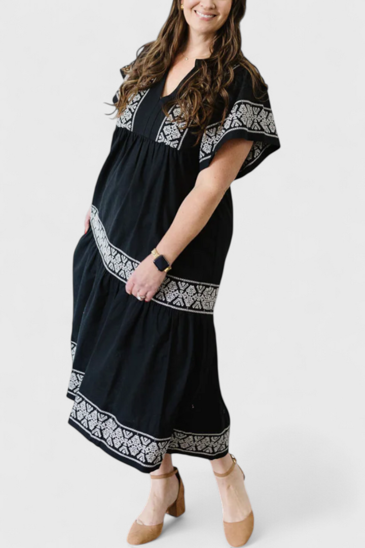 Robe Maxi Boho Allona avec Décolleté en V et Coupe Relaxée