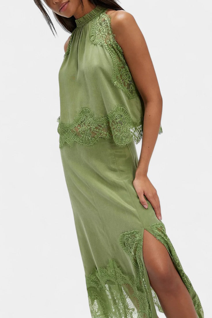 Coralena Ensemble de Jupe Midi en Dentelle avec Ourlet Asymétrique