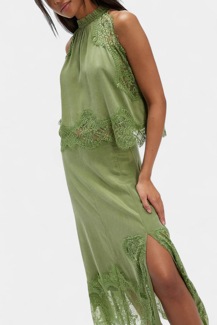 Coralena Ensemble de Jupe Midi en Dentelle avec Ourlet Asymétrique