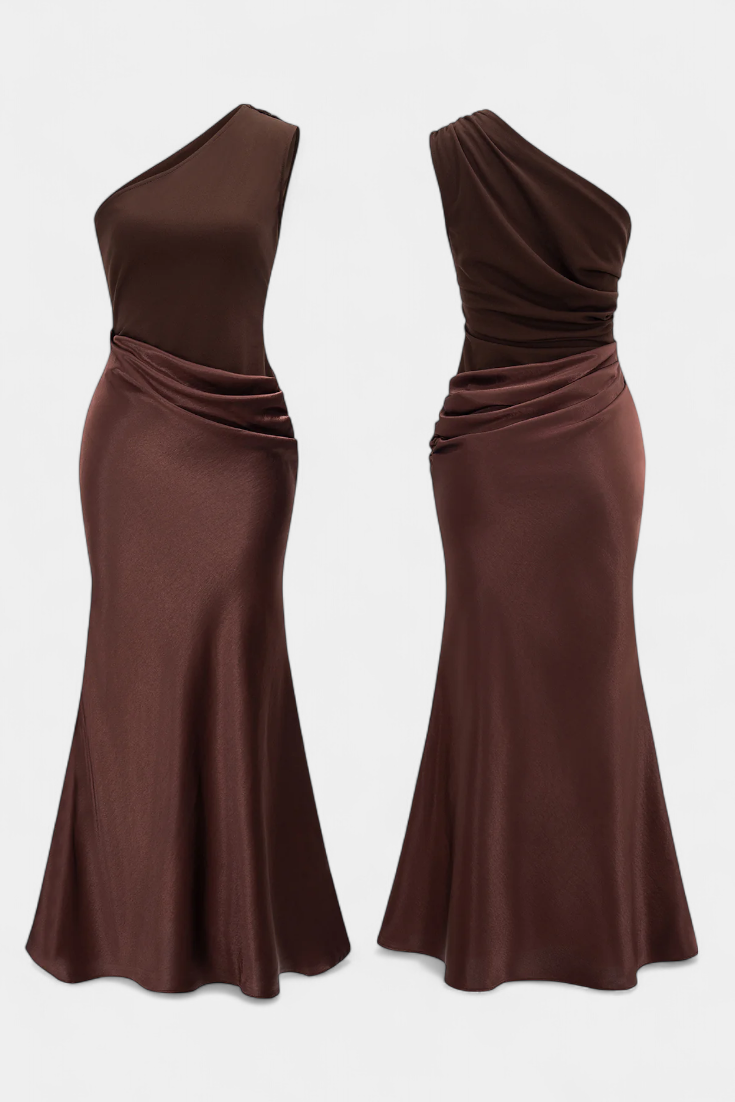 Robe Longue de Soirée Plissée à Épaule Dénudée