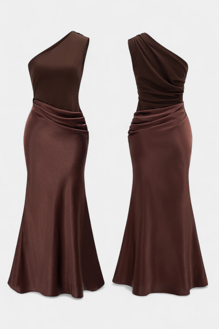 Robe Longue de Soirée Plissée à Épaule Dénudée