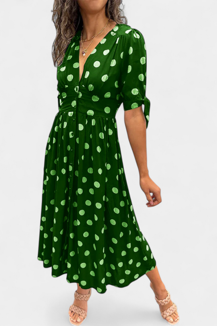Robe Midi à Pois Lizzie avec Décolleté en V Profond