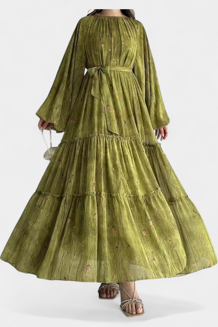 Robe Florale Tavira à Manches Longues avec Ceinture