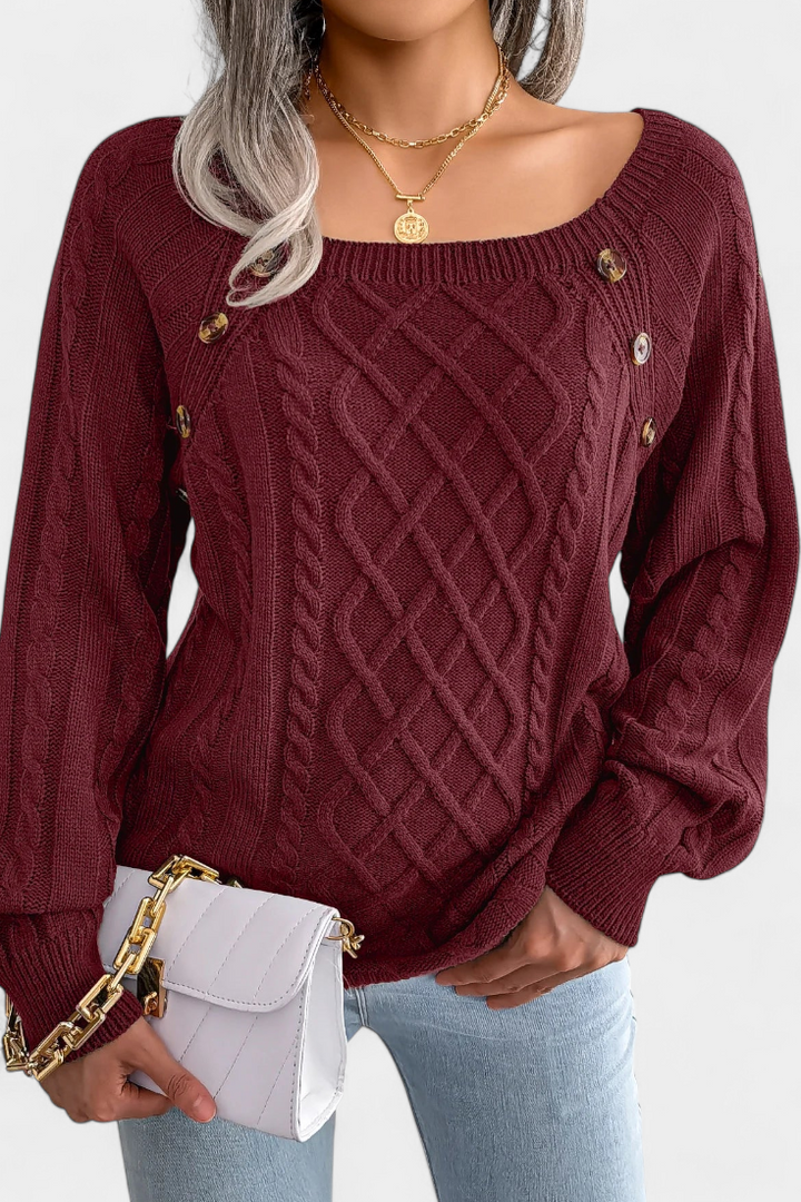 Fien Pull en Tricot avec Col Carré et Boutons