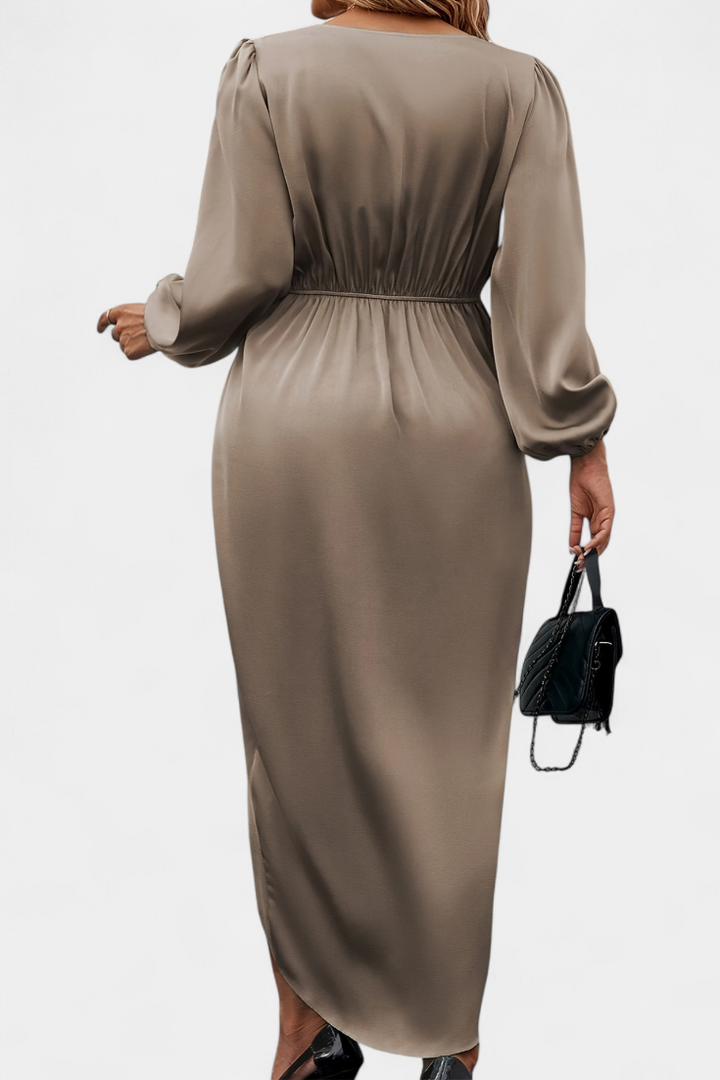 Giada Robe Longue Élégante avec Décolleté en V et Fente Latérale