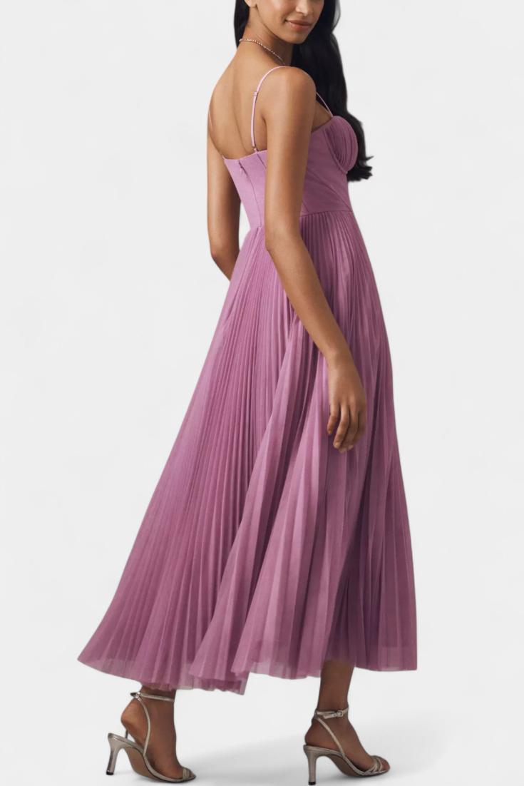 Ottilie Robe en Chiffon Plissé avec Corset Sculpté et Décolleté en Coeur