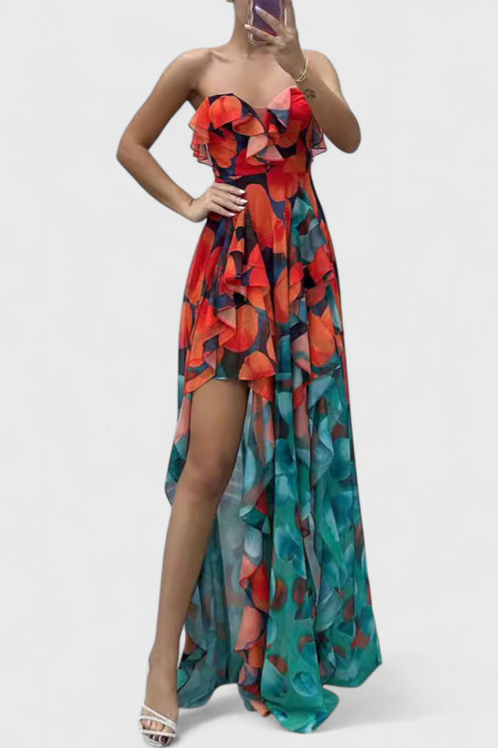Robe Maxi Andy Sans Manches avec Volants et Ouverture Dégradée