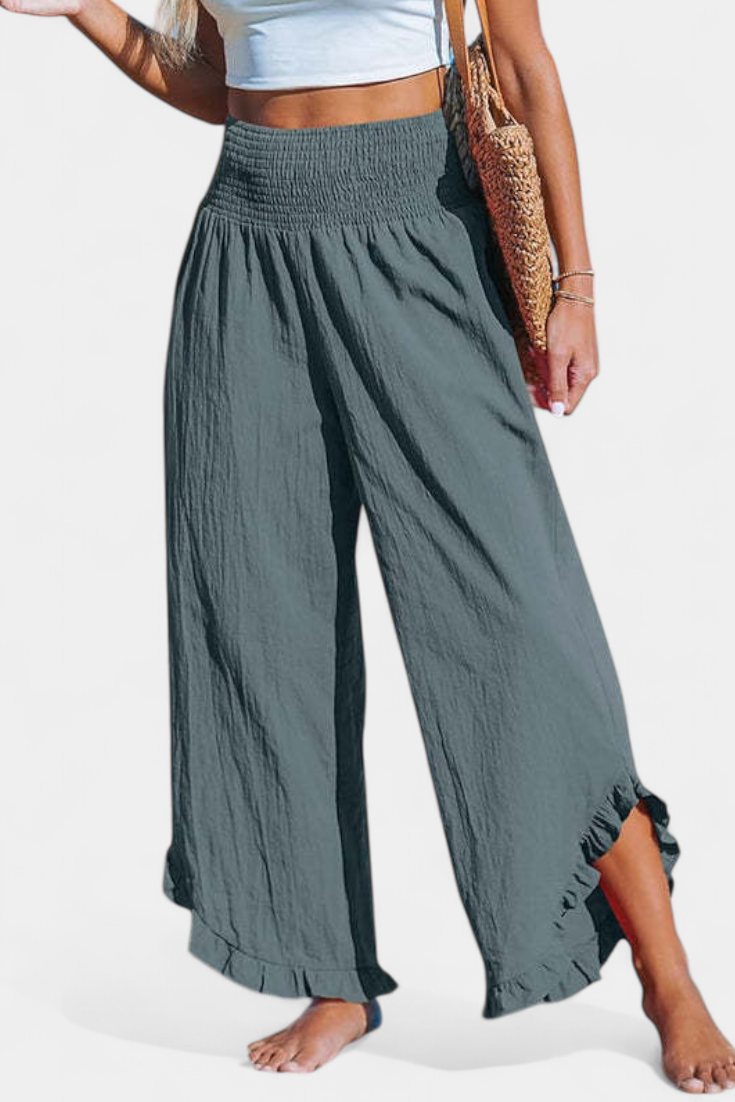 Justina Pantalon Palazzo avec Volants et Taille Haute