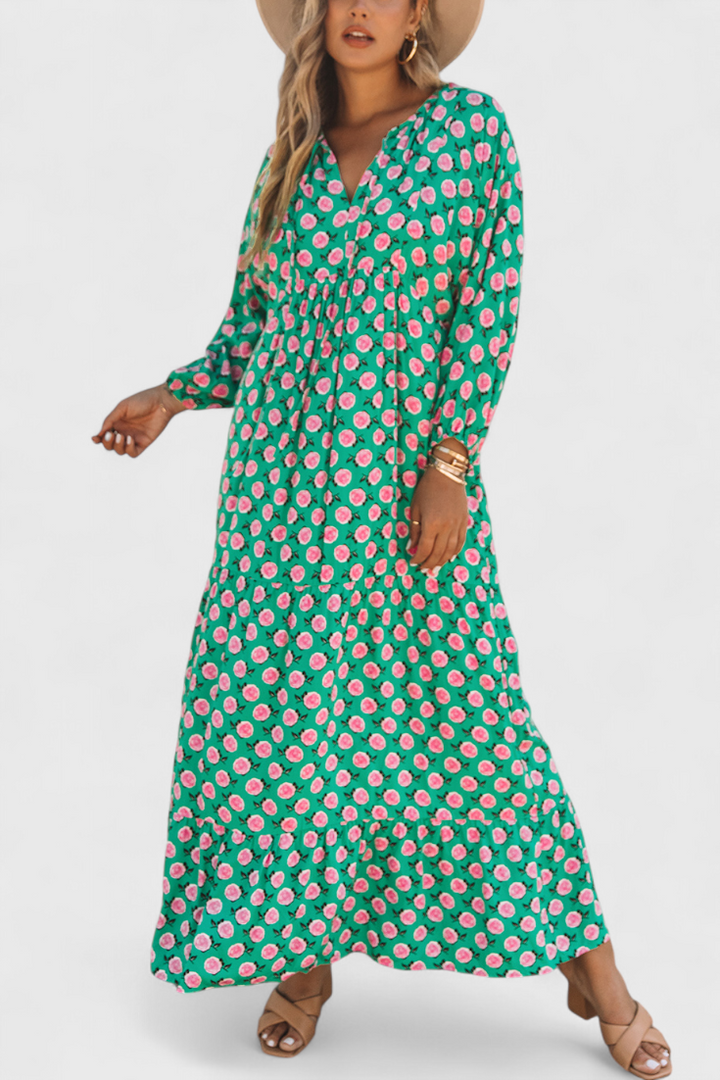 Robe Aroa Boho avec Imprimé Artistique et Silhouette Fluide