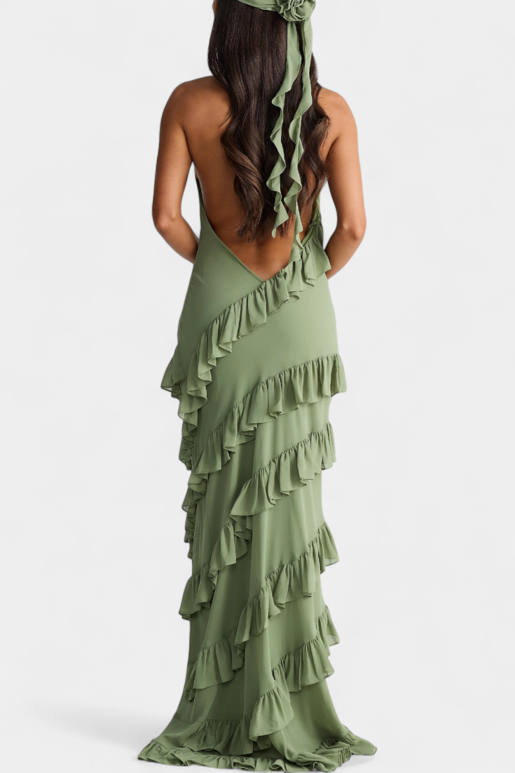 Robe Maxi Padeline avec Volants et Dos Nu