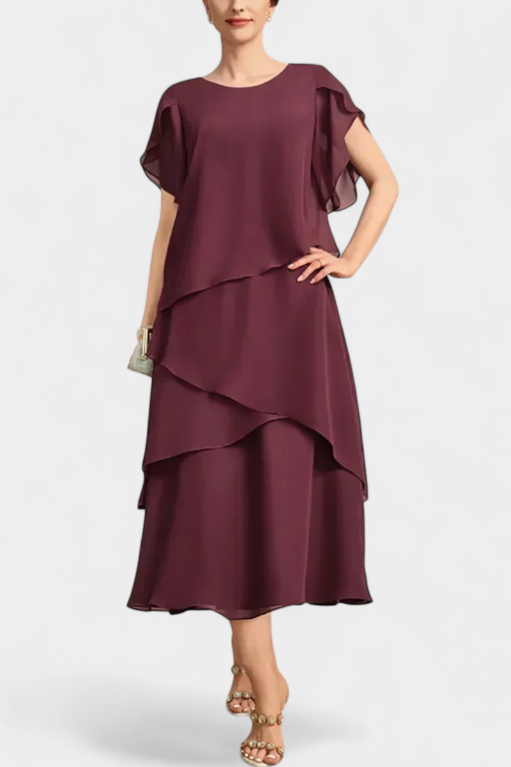 Robe Asymétrique en Chiffon Cornelia avec Silhouette Flottante