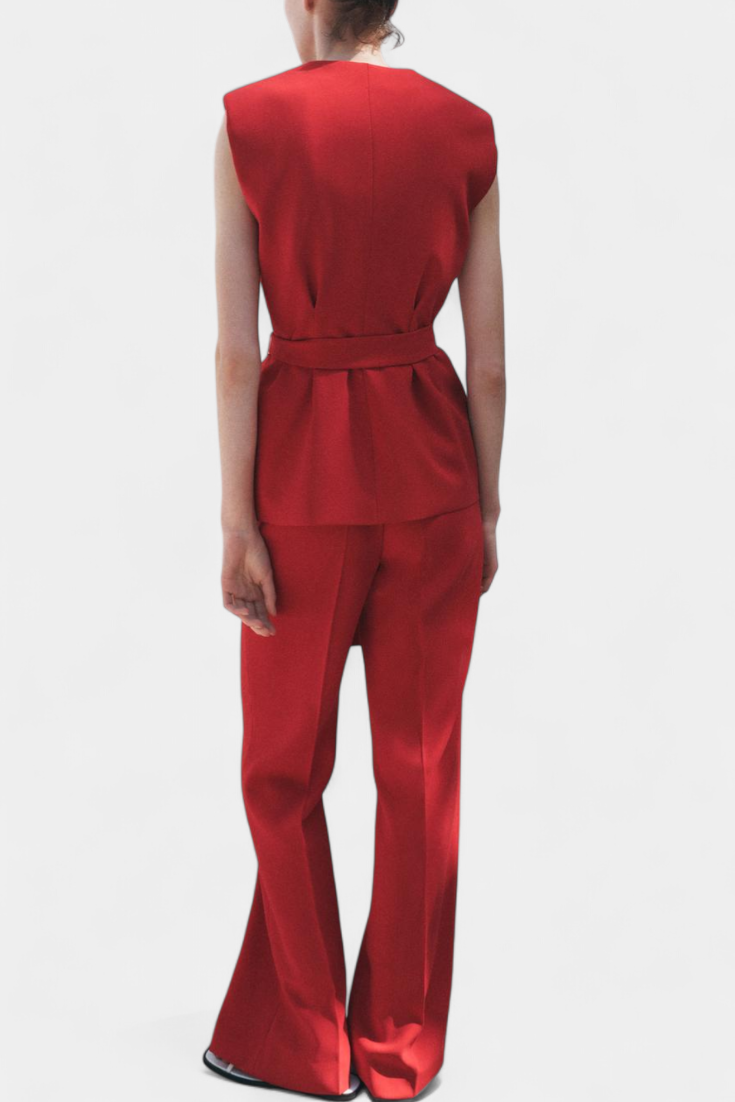 Ensemble Classique Carlen avec Gilet à Ceinture et Pantalon à Jambe Large