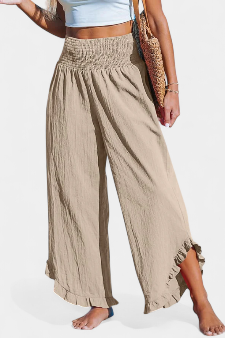 Justina Pantalon Palazzo avec Volants et Taille Haute