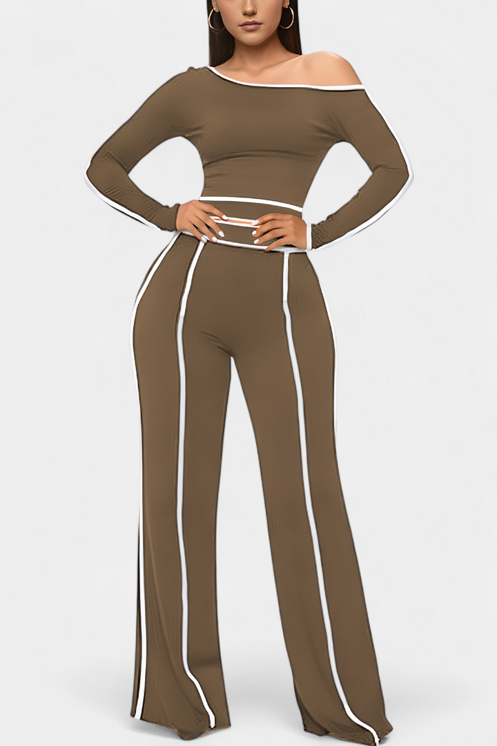 Krystelle Ensemble Off-Shoulder avec Pantalon à Coupe Droite