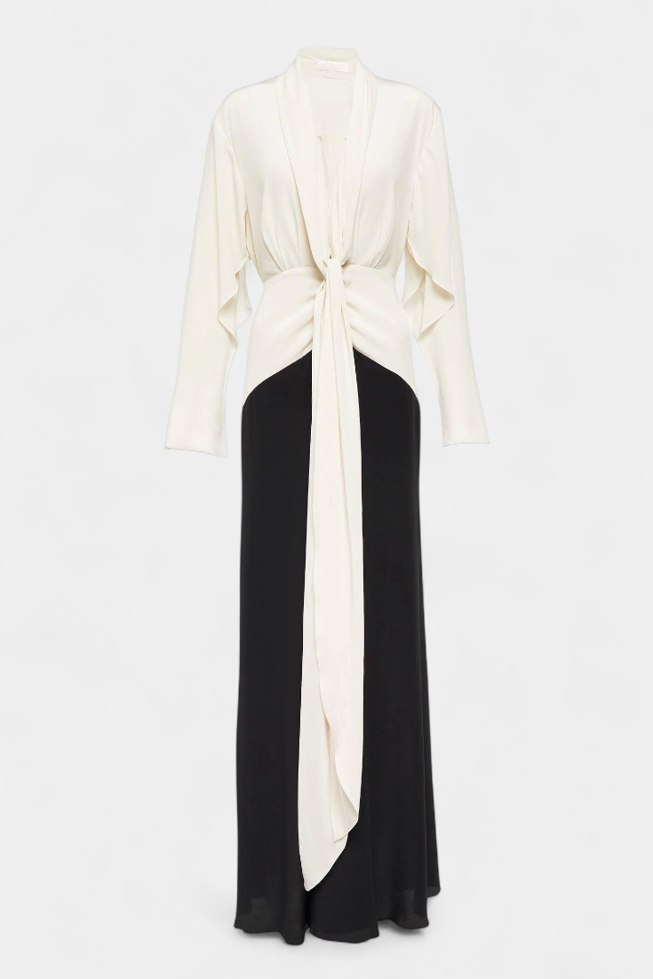 Slyune Robe Maxi de Soirée avec Décolleté en V et Contraste