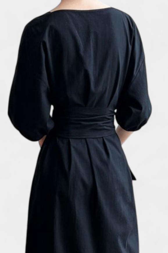 Robe Krisbel en Lin et Coton avec Ceinture Nœud