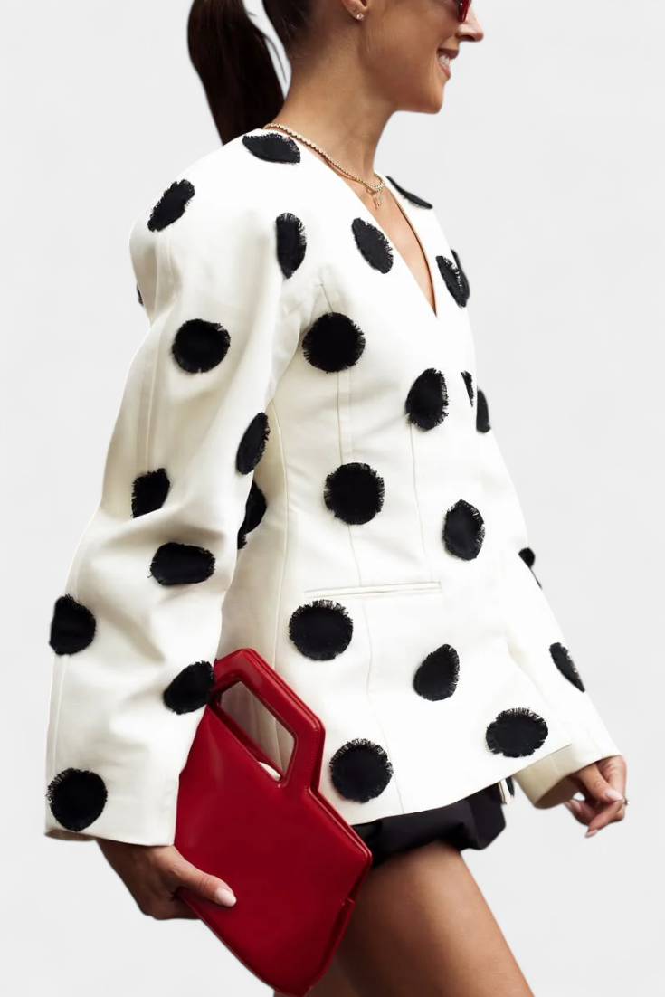 Blazer Clara à Col V avec Points Bouffants