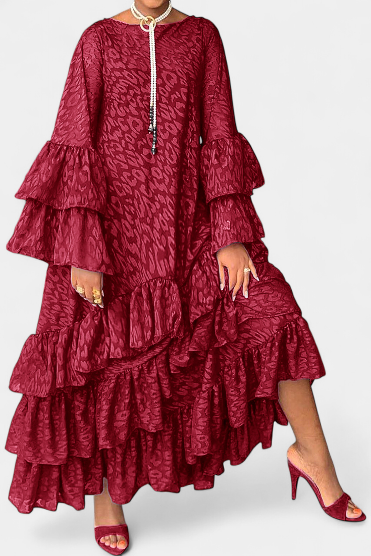 Eliselle Robe Maxi Asymétrique avec Volants et Manches Évasées