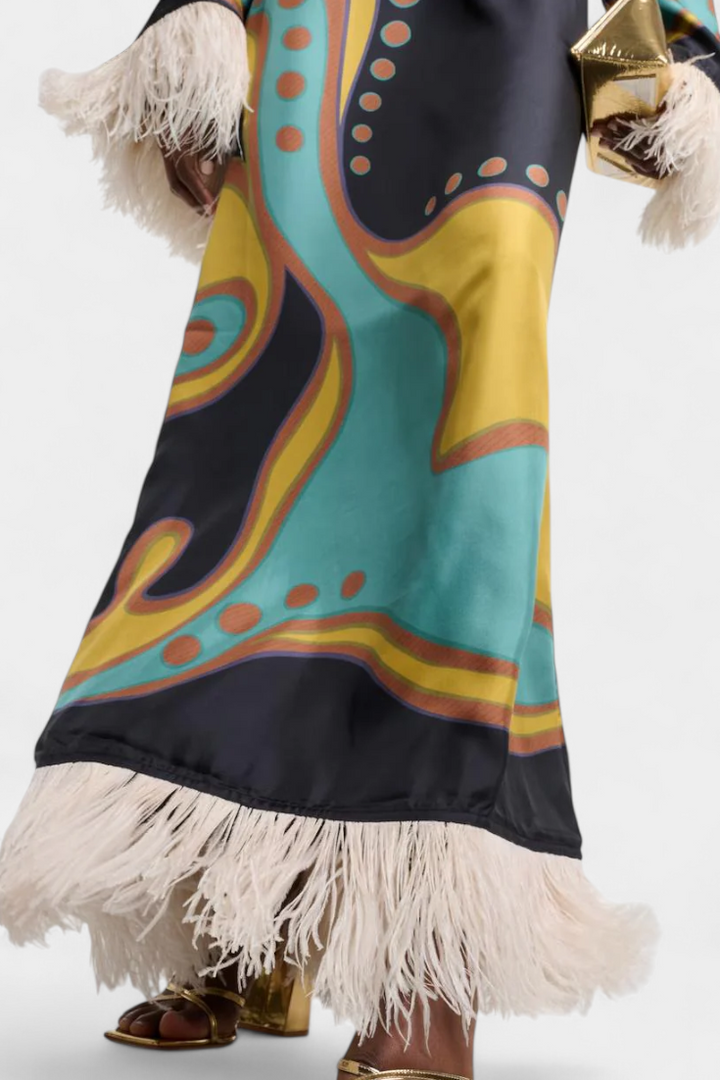 Robe Maxi Retro Kiara avec Franges en Plumes