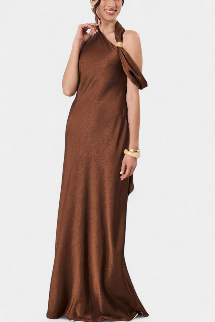 Robe Longue Asymétrique Robina en Bronze
