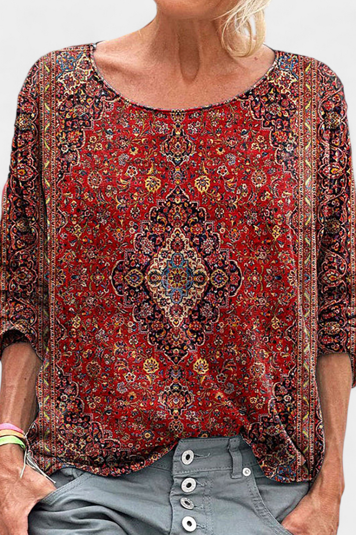 Omari Blouse Ample à Imprimé Bohémien Rétro