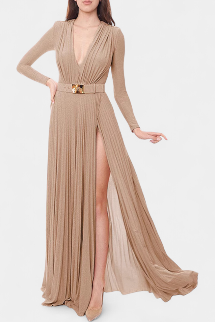 Raisa Robe Longue Plissée avec Décolleté Profond