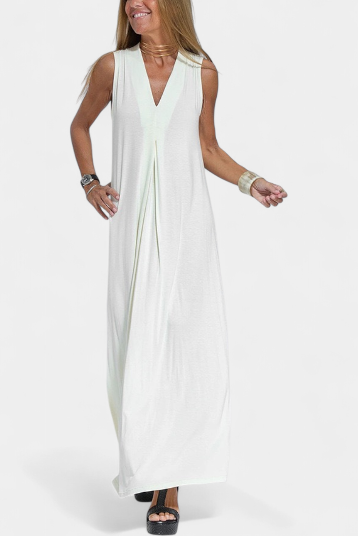 Robe Maxi Sans Manches Felisa en Couleur Unie et Silhouette Élégante