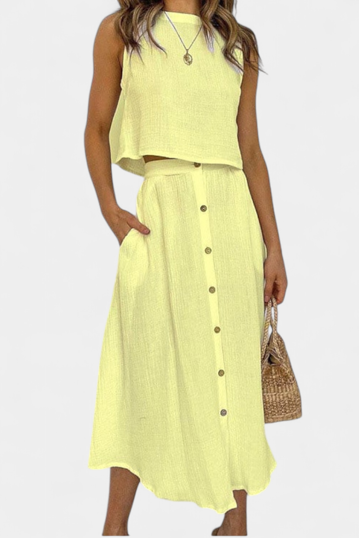 Naha Ensemble en Coton avec Gilet et Boutons Frontaux
