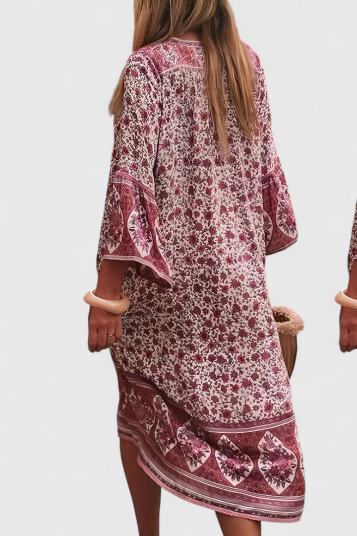 Robe Longue Boho Chinara avec Broderie Ethnique et Silhouette Décontractée