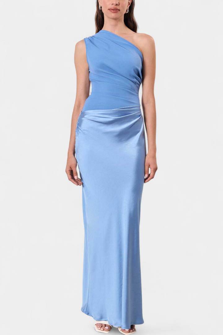 Robe de Soirée Longue Plissée Ottavia avec Décolleté Une Épaule