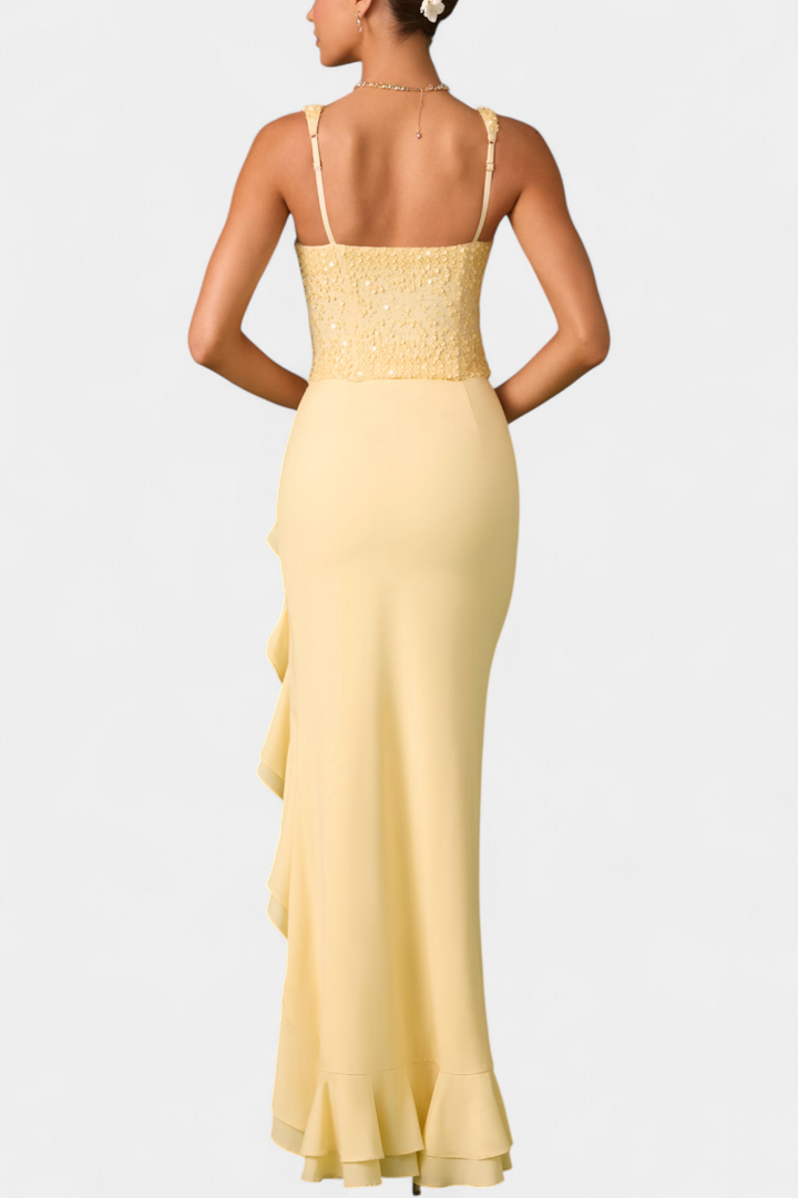 Cindy Robe Midi Corset avec Volants Asymétriques