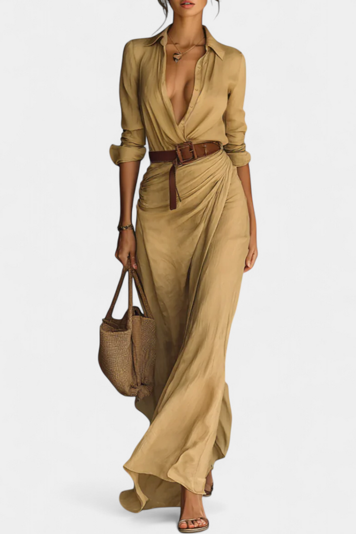 Robe Maxi Souline avec Col et Manches Longues